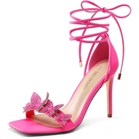 Dream Pairs Women Hot Pink-pu Faux Leather Open Square Toe Stilletos Heels Shoes - Picture 1 of 7